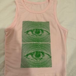 Cute pink tank top with green eyes pattern